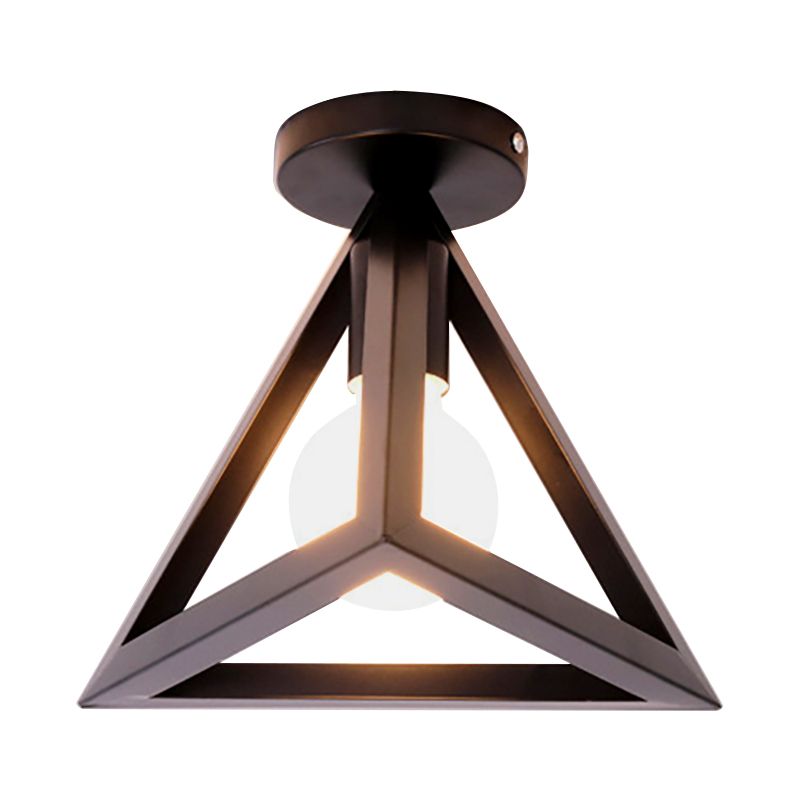 Lámpara de techo semi empotrada de jaula de alambre industrial retro con pantalla triangular Lámpara de techo de metal de 1 cabezal en negro/gris/blanco