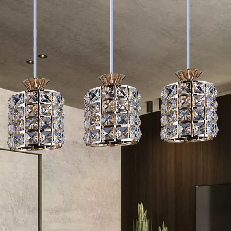 Crystal Drum Pendant Light Metal Frame Ceiling Light for Balcony