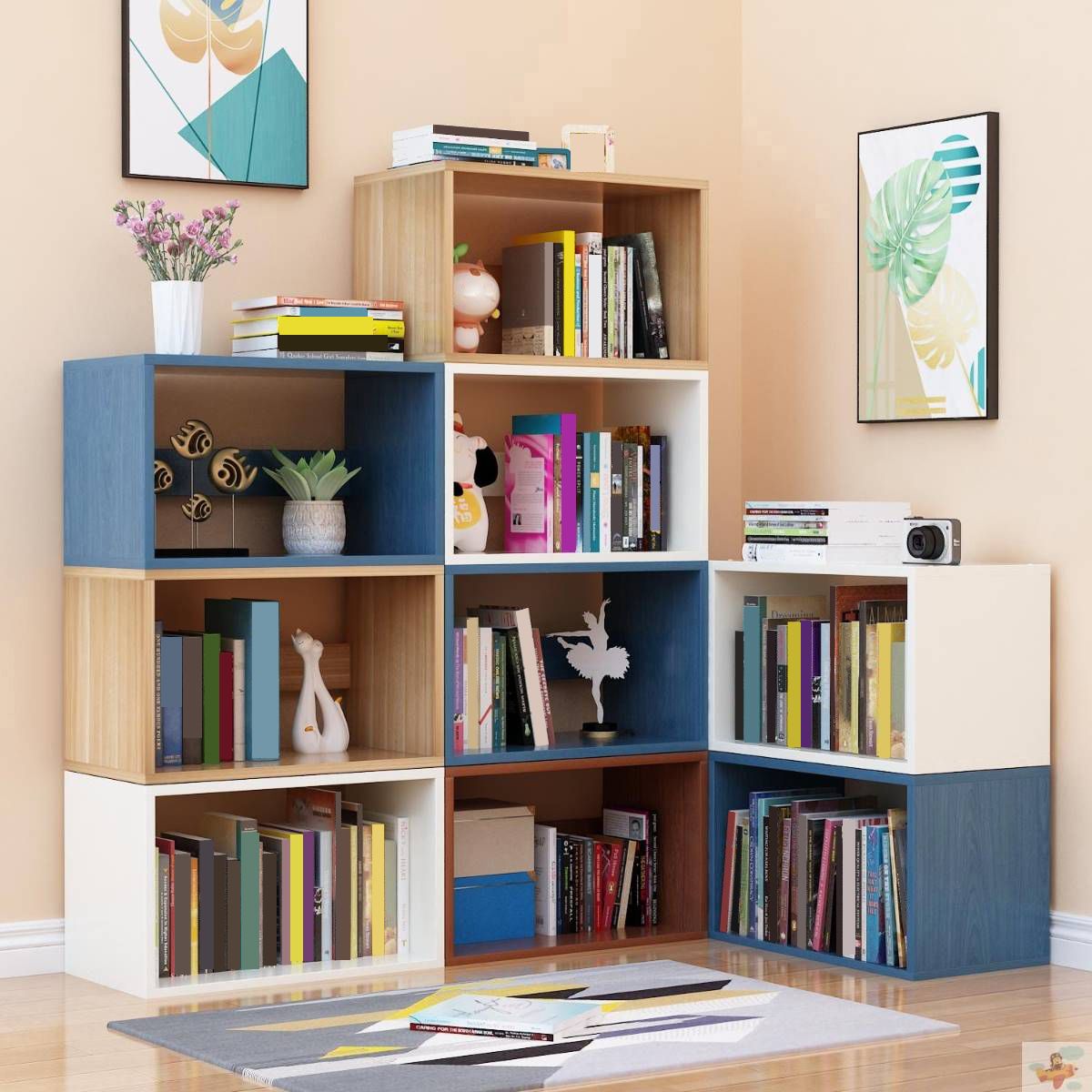 11"H Modern Style Bookcase Wood Open Back Bookshelf for Home Office