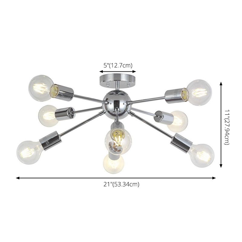 8 Light Ceiling Lighting Retro Iron Sputnik Design Semi Flush Mount Lighting for Living Room