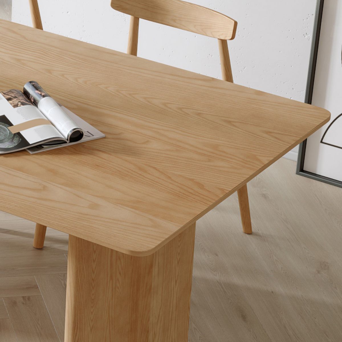 Modern Pine Wood Indoor Table for Restaurant Rectangle Dining Table with Double Pedestal