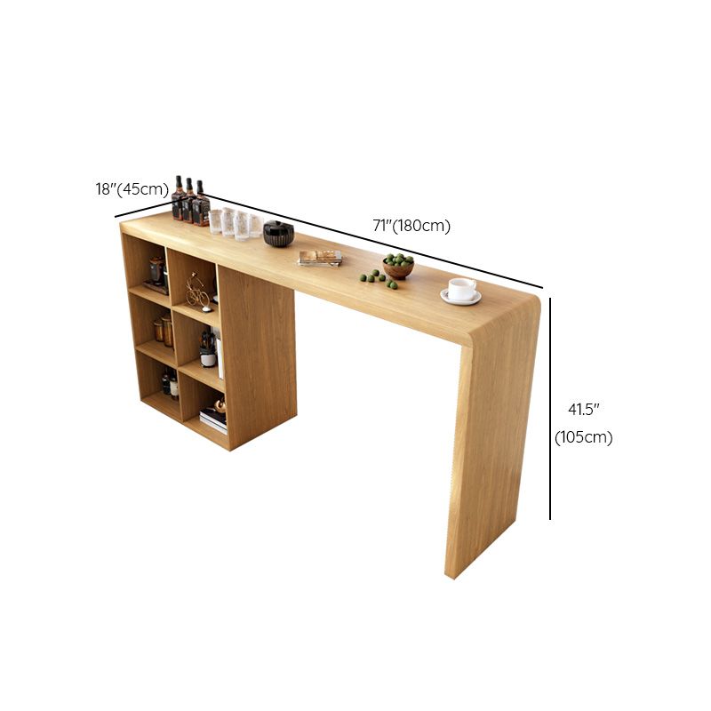 Contemporary Solid Wood Bar Dining Table Rectangle Bar Table with Storage Base