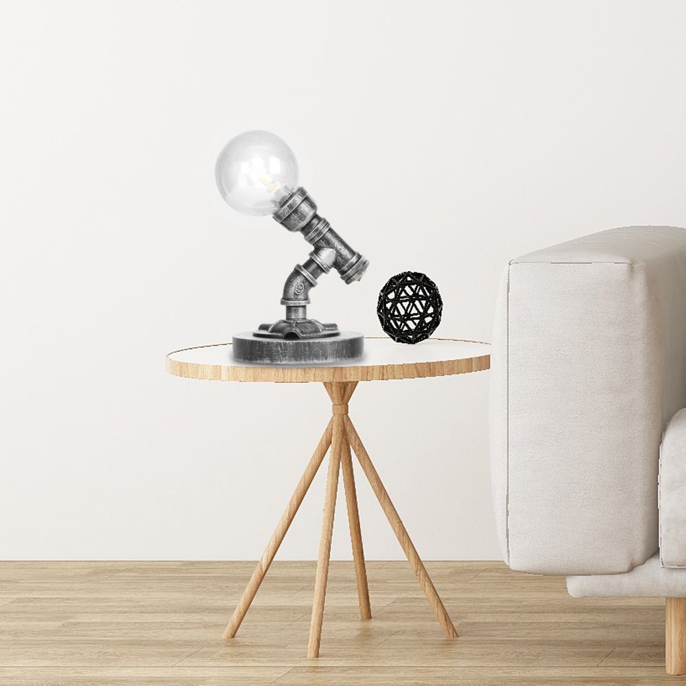 Globe Lampe de travail industrielle en verre transparent/ambre à ampoule unique pour salon, bureau, argent antique