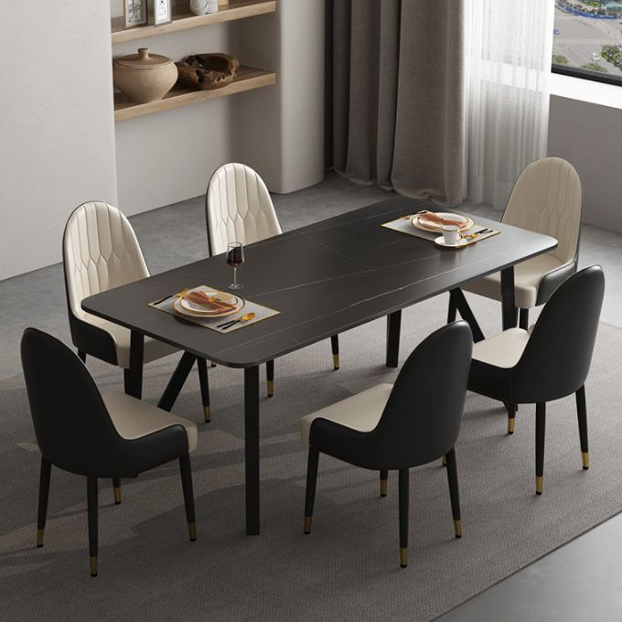 Rectangle Dining Table 4 Legs Dining Table in Black Frame for Kitchen