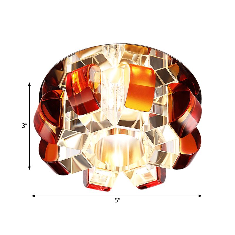 Tan Crystal Flower Flush Light Fixture Modern LED Flushmount Lighting for Living Room