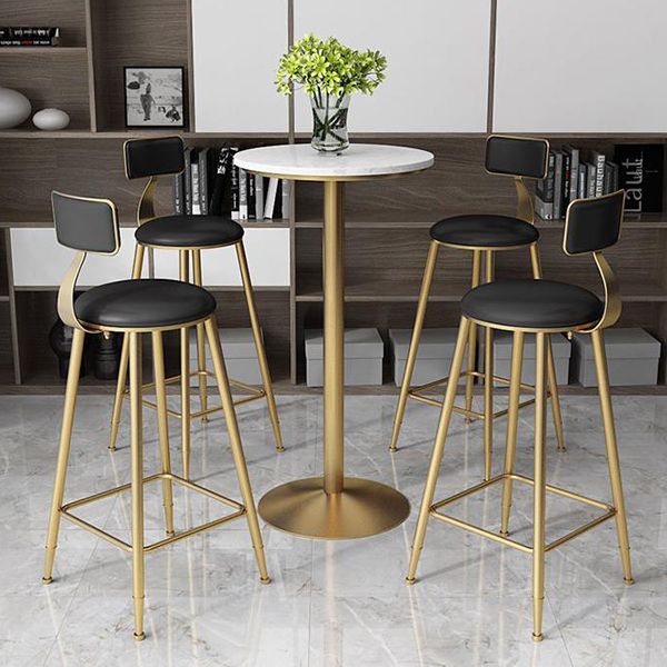 Glam Faux Marble Bar Table 41.3"H Pedestal Bar Height Cocktail Table with Metal Base