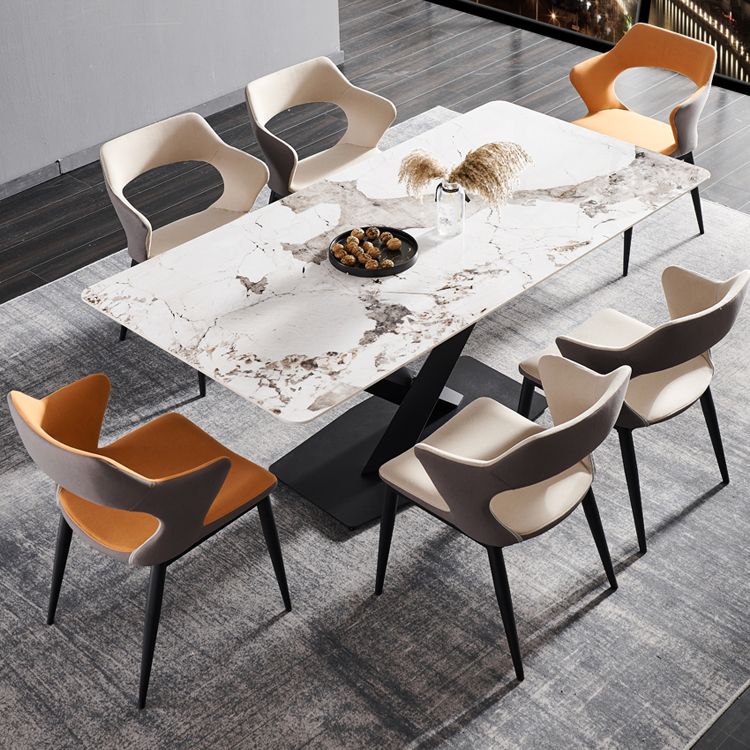 Fauteuil contemporain en simili cuir, finition mate, chaise de salle à manger à dossier ouvert