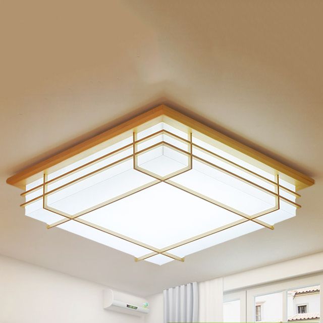 Holz Quadratische Form Flush Deckenleuchte Moderne 1-Licht Flush Mount Beleuchtung in Braun