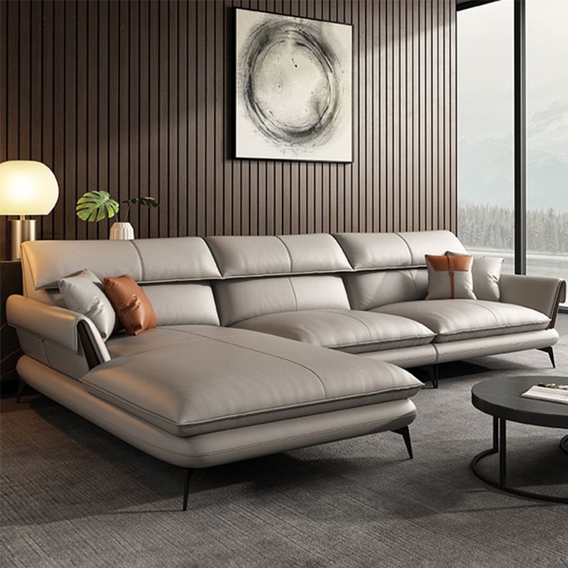 Glam Stationary Genuine Leather Living Room Flared Arm Cushions Sofa Chaise