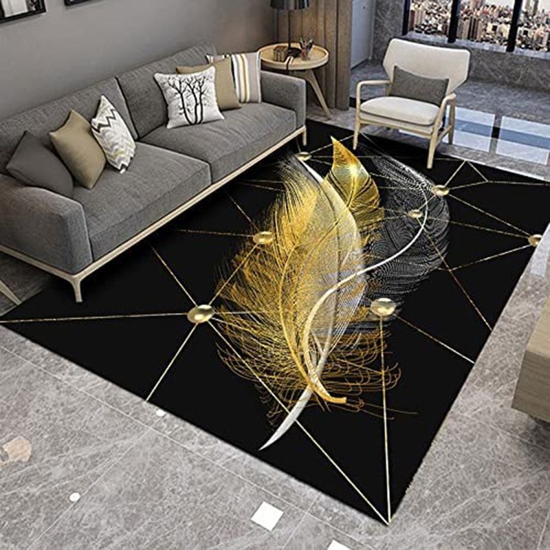Gray Modern Rug Polyester Feather Rug Non-Slip Backing Rug for Living Room