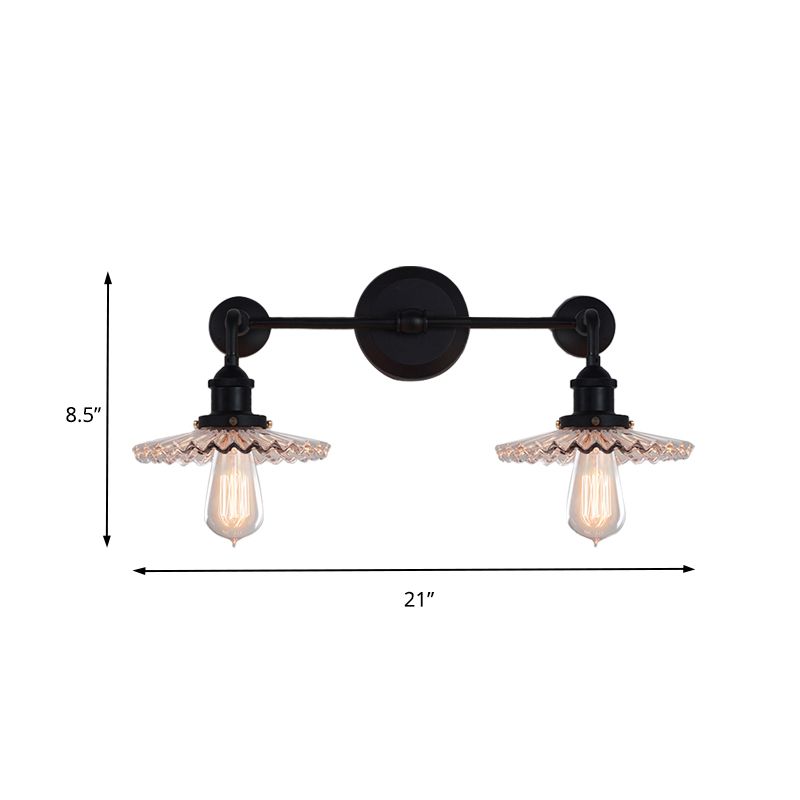 2 Heads Radial Wave Wall Mounted Lamp Vintage Style Clear Glass Sconce Lighting Fixture with Angle Arm