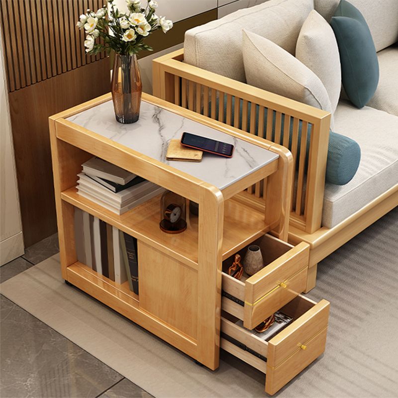 Living Room Side End Table Solid Wood with Storage Rectangular Corner Table