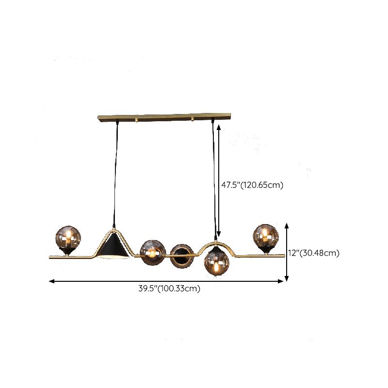 Contemporary Kitchen Island Fixture 4 / 5 / 6 - Light Metal & Glass Ceiling Pendant