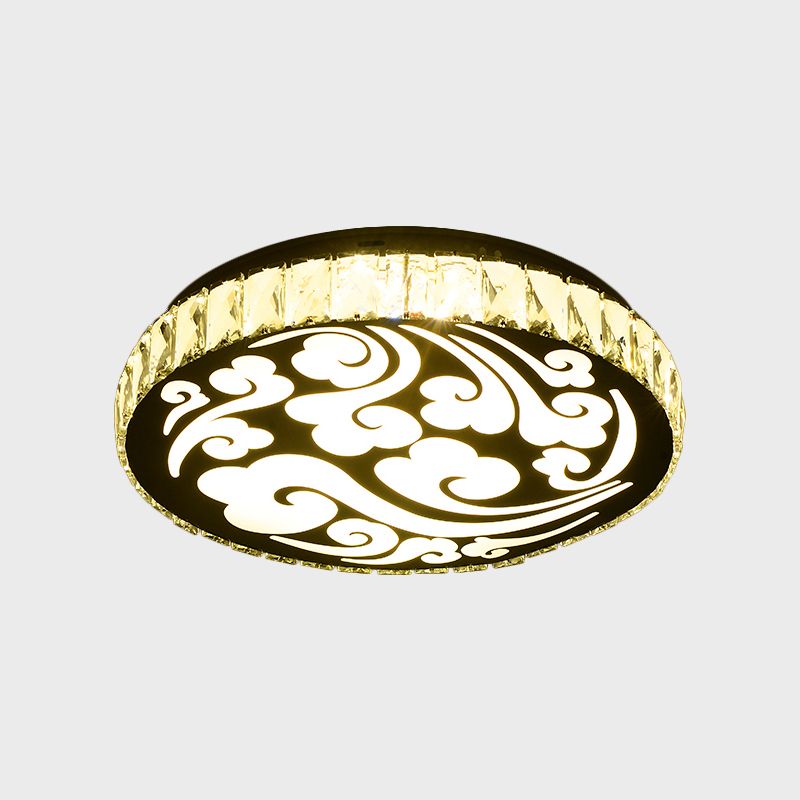 Lámpara de techo redonda con bloque de cristal simple, montaje empotrado LED para pasillo con diseño de nube en cromo