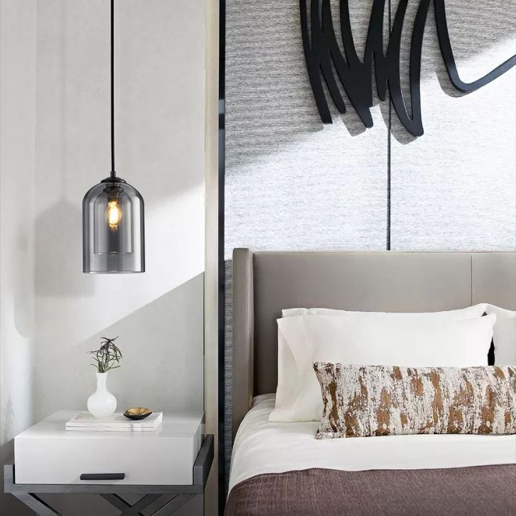 Double Glass Single Pendant Light in Modern Concise Style Wrought Iron Hanging Lamp for Dining Room