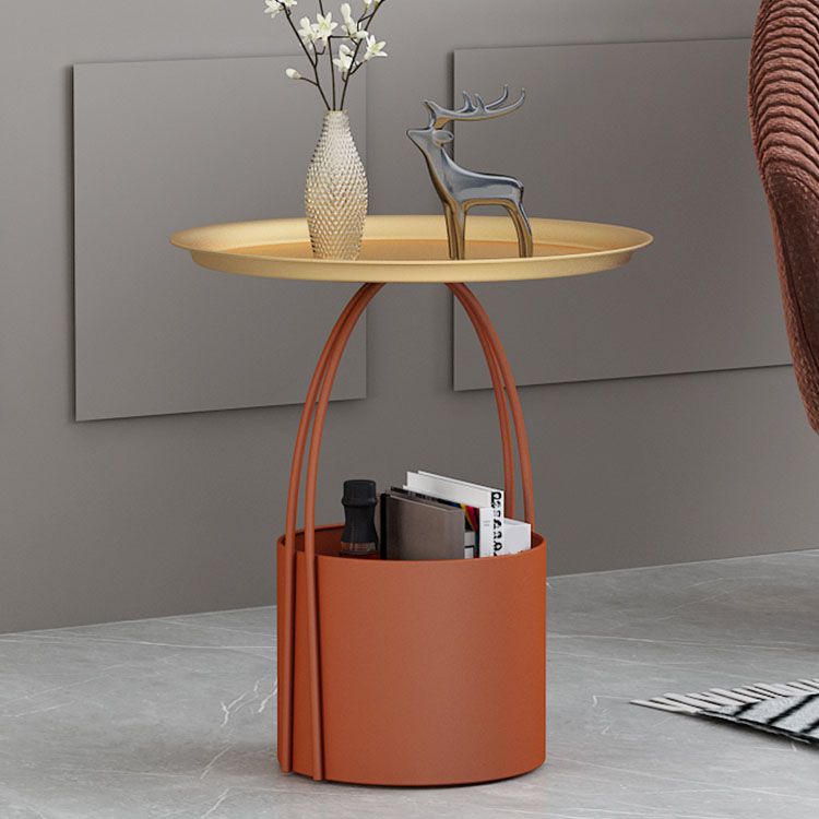 Round Tray Top Side Table Metal Pedestal End Table with Storage