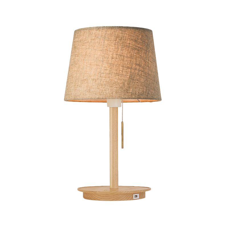 Stoff ausgestattet Task Light Moderne 1 Lampen Nachttischlampe in Flaxen mit Pull -Kette