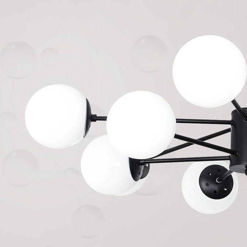 Minimalismo negro Candelera de vidrio Molecular Styling White Globe Shade Lámpara colgante para comedor