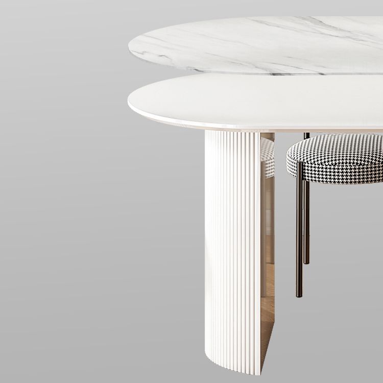 Ovale witte eettafel Gesinterde stenen tafel Eigentijds met dubbel voetstuk