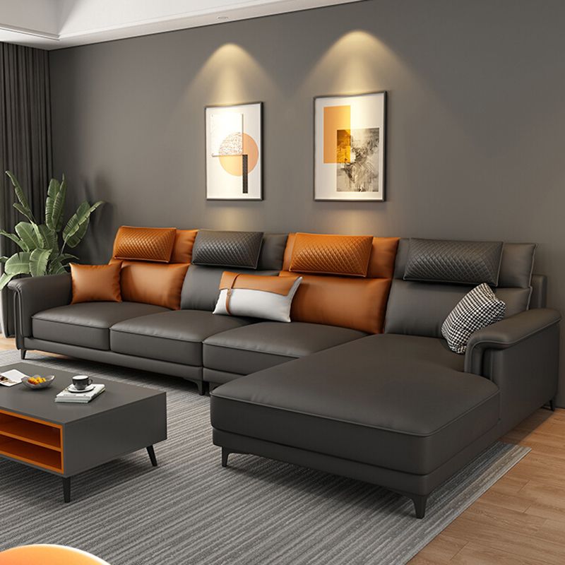 Pillow Top Arm Contemporary Back Settee Couch with Pillows in Gray