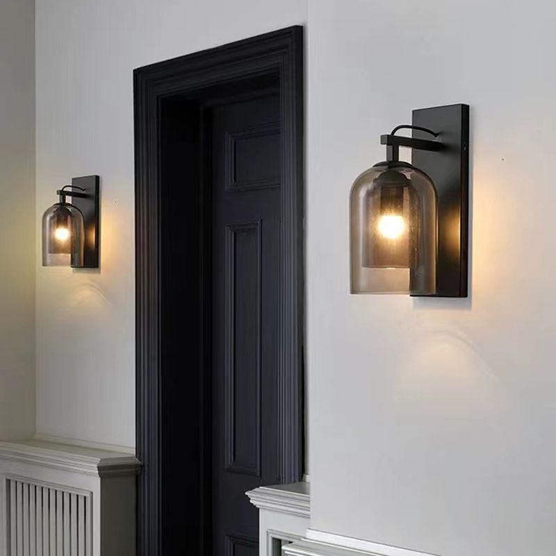 Dome Shape Wall Sconce Modern Style Glass 1 Light Sconce in Black and Grey