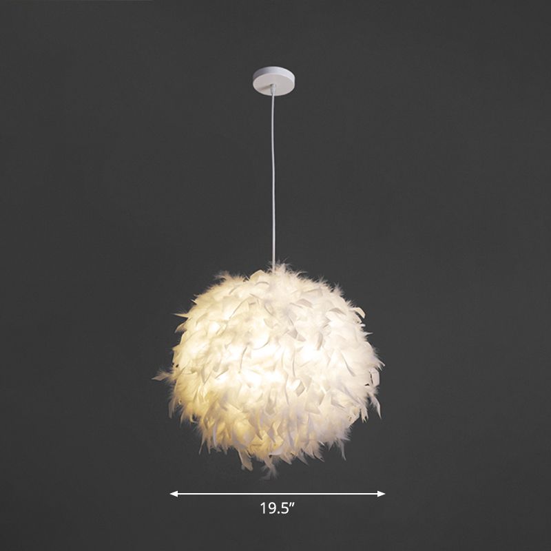 Camera da letto sferica piuma sospeso piuma 1 testa di sospensione minimalista in bianco