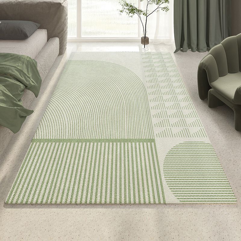 Casual Striped Carpet Polyester Green Carpet Washable Carpet for Drawing Room