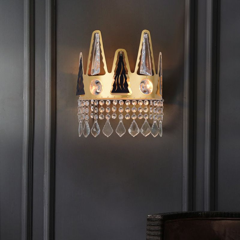 Iron and Crystal 2 - Light Wall Sconce Post Modern Wall Light in Gold and Clear