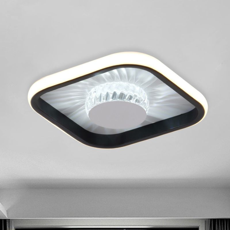 LED Square Flush Mount Fixture Modern White / Nero Crystal Close to Massimale Lighting for Study