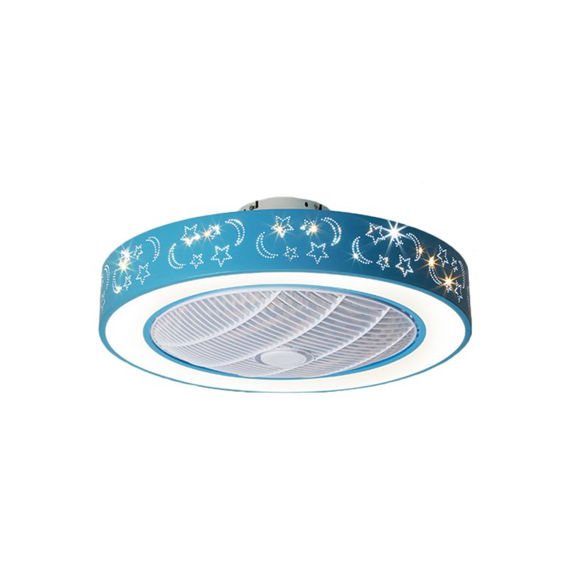 Ligera de ventilador de tambor LED de 20.5 "W Lámpara de flushia acrílica contemporánea de color rosa/azul con patrón de luna y estrella, 7 cuchillas