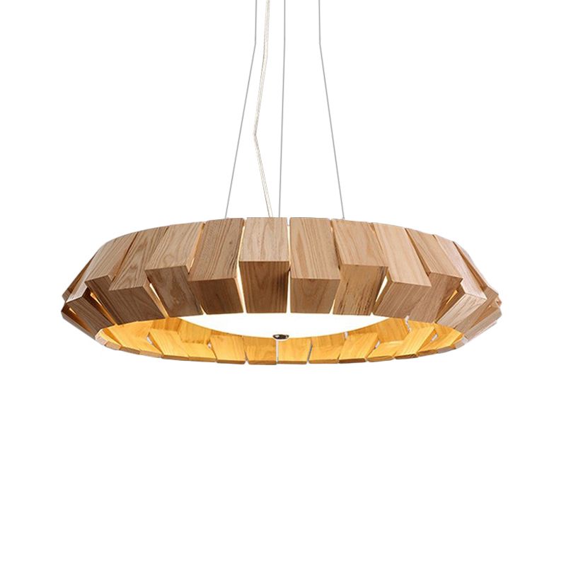 Rundkante runde LED-Anhänger Beleuchtung Asien Stil Naturholz Lounge hängende Licht mit Milchglasdiffusor