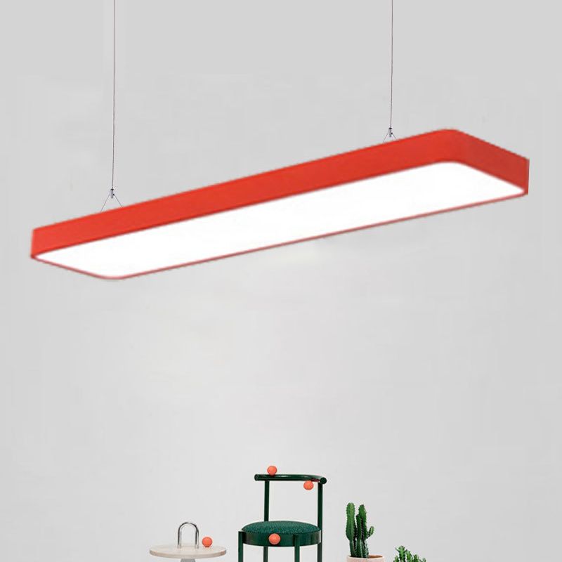 Rectangular Hanging Lamp Simplicity Metal Led 47" Long White/Blue/Yellow Ceiling Pendant Light for Office, 8"/12" Wide