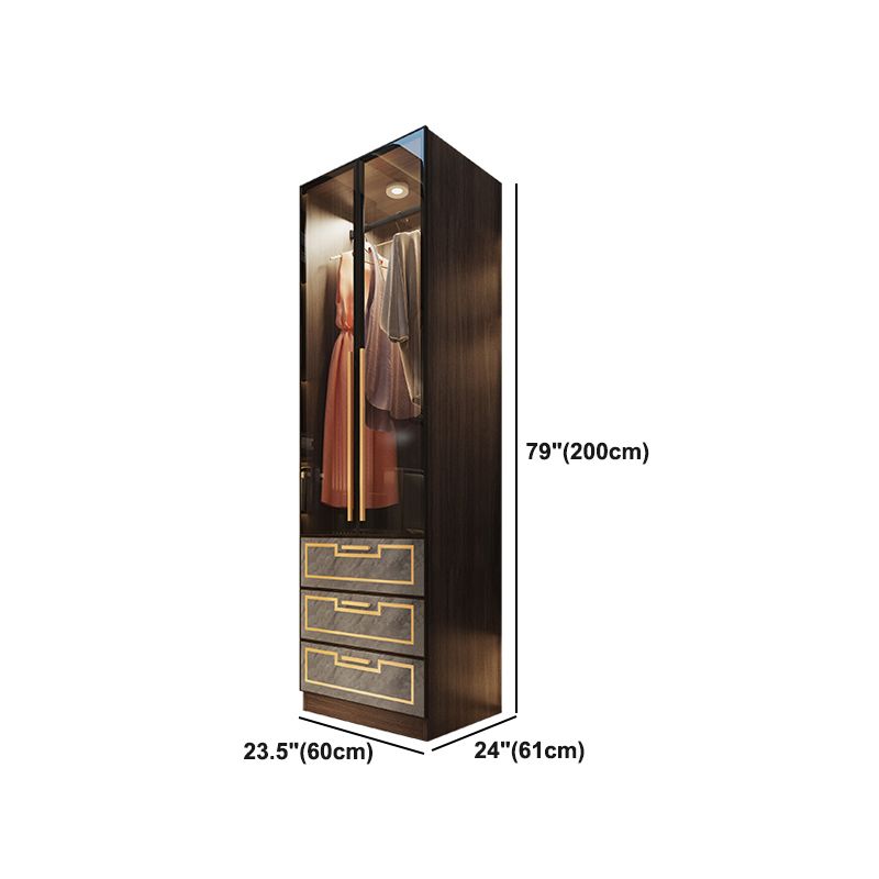 Grey Glass Door Armoire with Garment Rod Modern Storage Cabinet for Bedroom