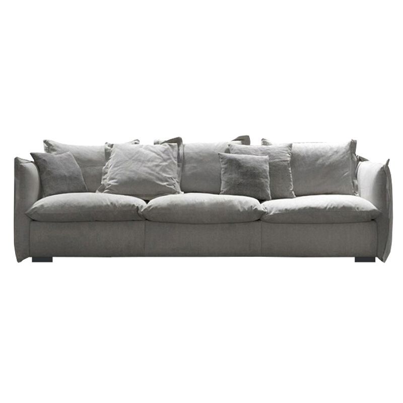 3-seater Linen Slipcovered Sofa Round Arm Sofa with 4 Pillows
