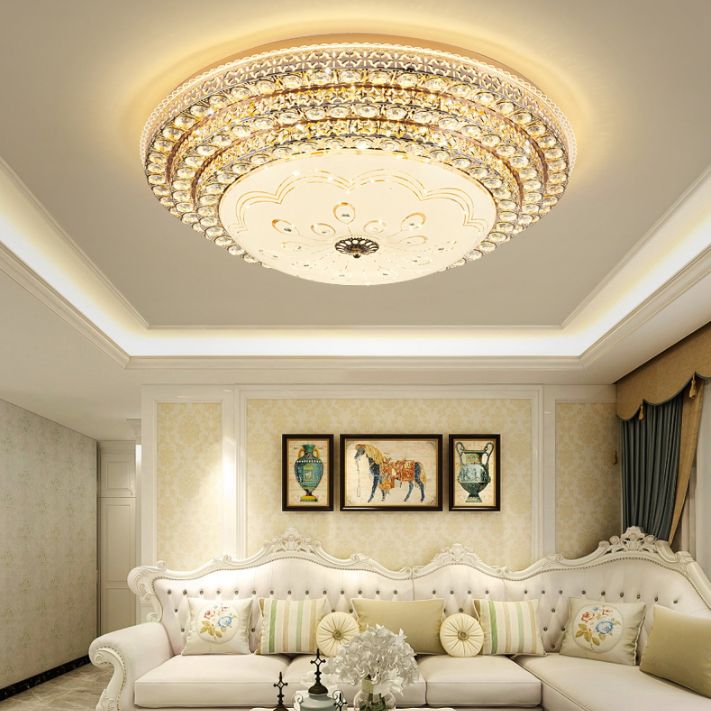 Crystal Gold LED Ceiling Light in Modern Luxury Style Wrought Iron Flush Mount with Glass Shade