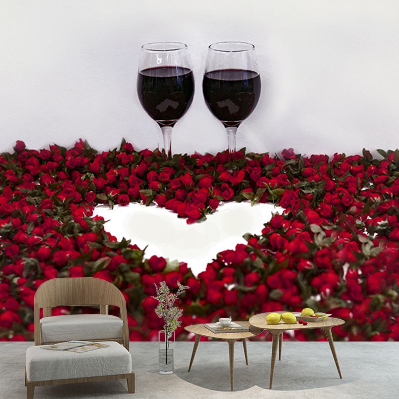 Red Wine Bar Shop Wall Mural Contemporary Moisture Resistant Wall Covering in Soft Color