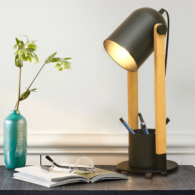 Einstellbare Kuppeltisch-Leuchte-Makkaron-Metall-1-Licht-Holzstudienlampe mit Stifthalter