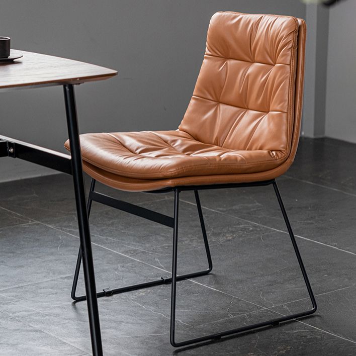 Nordic Upholstered Armless Dining Chairs Metal Legs Solid Back Chair for Home Use