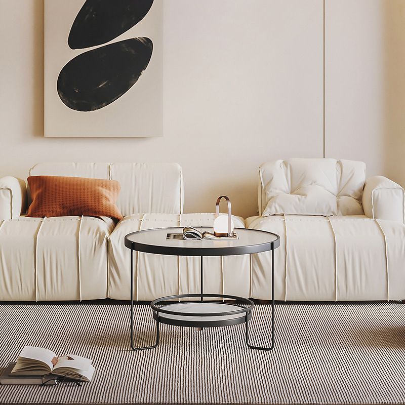Minimalism Glass Top Coffee Table Round Metal Frame Cocktail Table