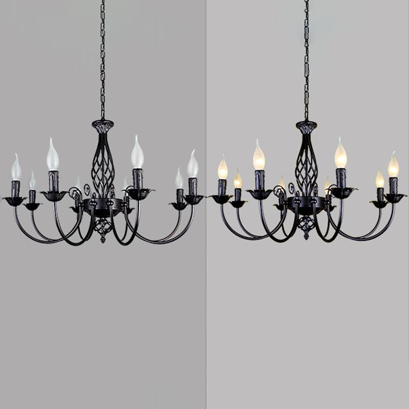 Zwarte multi -lichten hangende verlichtingsarmaturen moderne stijl gebogen metalen kroonluchter verlichting