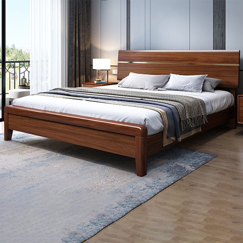 Mid-Century Modern Standard Bed Walnut Espresso Bed Frame With Custom Gold Legs