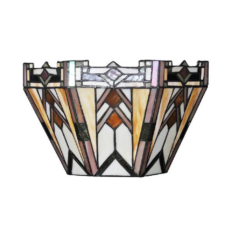 Craftsman Geometric Wall Lamp Stained Glass 1 Light Sconce Lighting in Beige for Living Room
