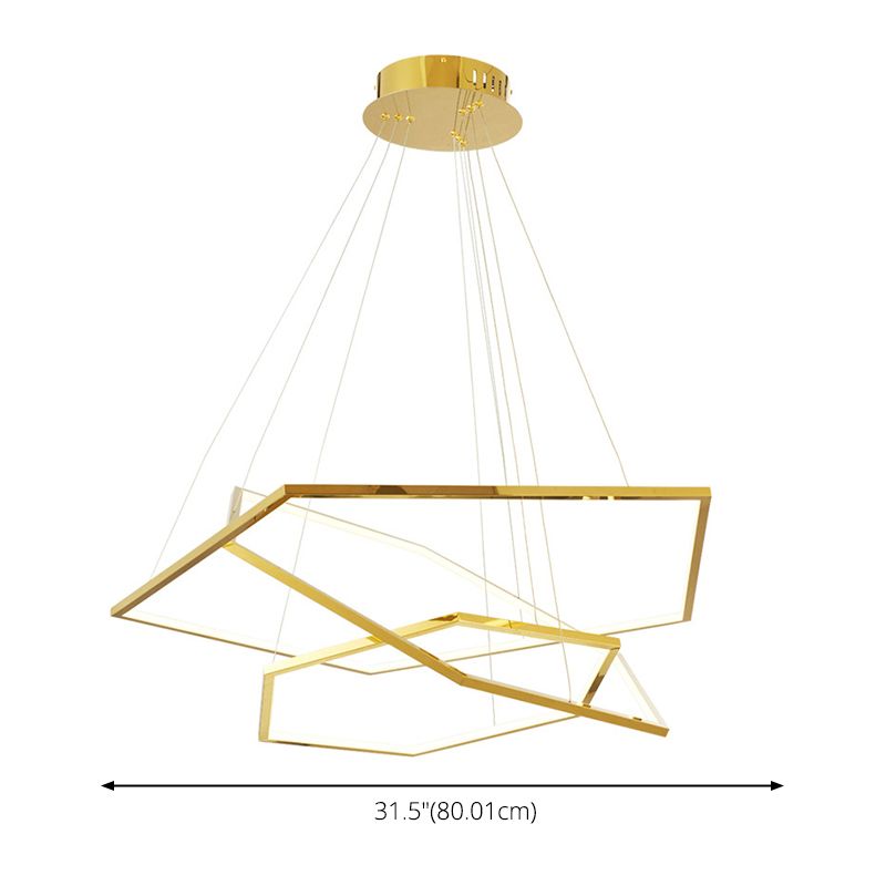Gold Multi-Tier Chandelier Lighting Fixture Minimalist LED Metal Suspension Light