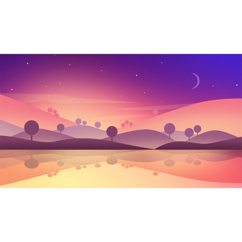 Purple-Yellow Night Scene Mural River and Hills Modern Waterproof Wall Art for Bedroom