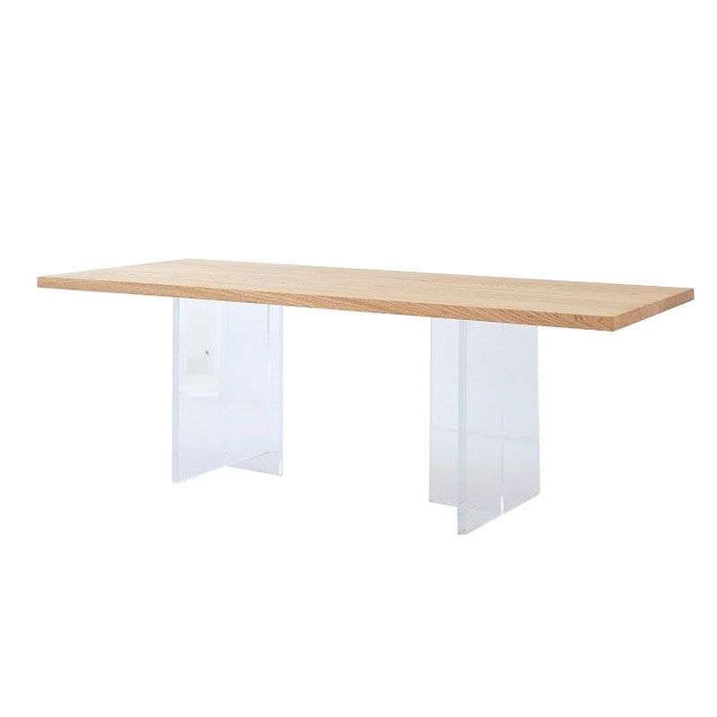 Rectangle Dining Table Natural Pine Wood Top Transparency Acrylic Base Table