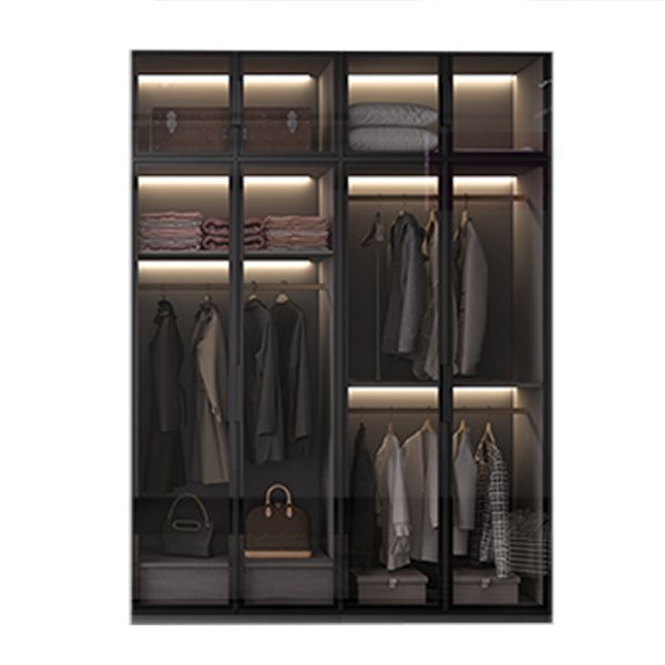 Black Manufactured Wood Cabinet with Glass Doors Modern Storage Cabinet