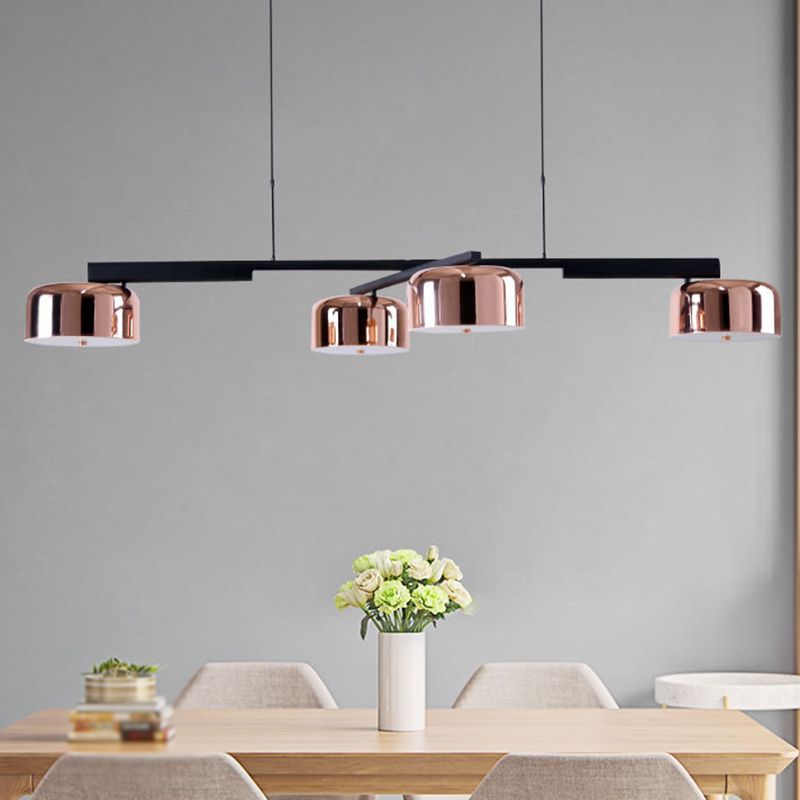 Linear Shape Pendant Light Modern Style Metal 4 Lights Island Lamps in Gold
