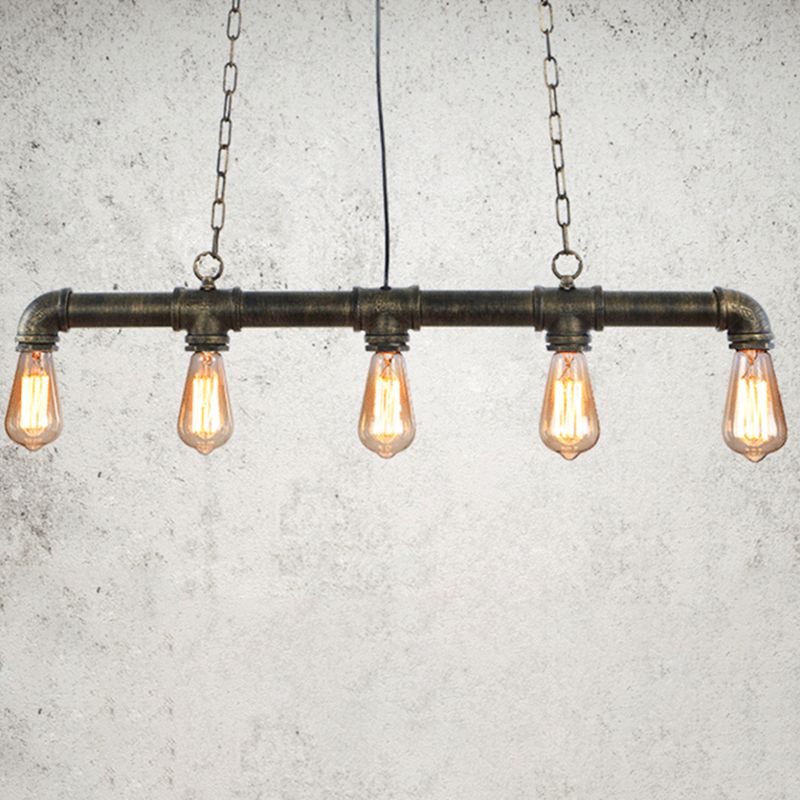 5 Lights Water Pipe Pendant Steampunk Metal Island Lighting Fixture for Dining Room