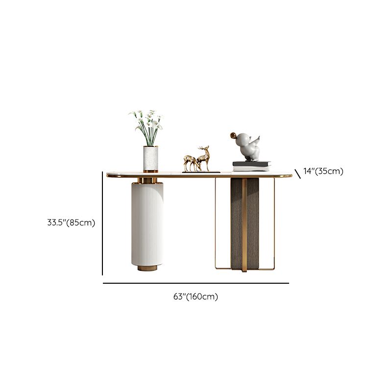 Glam 33.46" Tall Console Table Stone Oval Accent Table for Hall