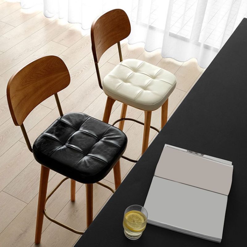 Nordic Style PU Leather Bar-stool Square Seat Counter Bar Stool with Wooden Legs
